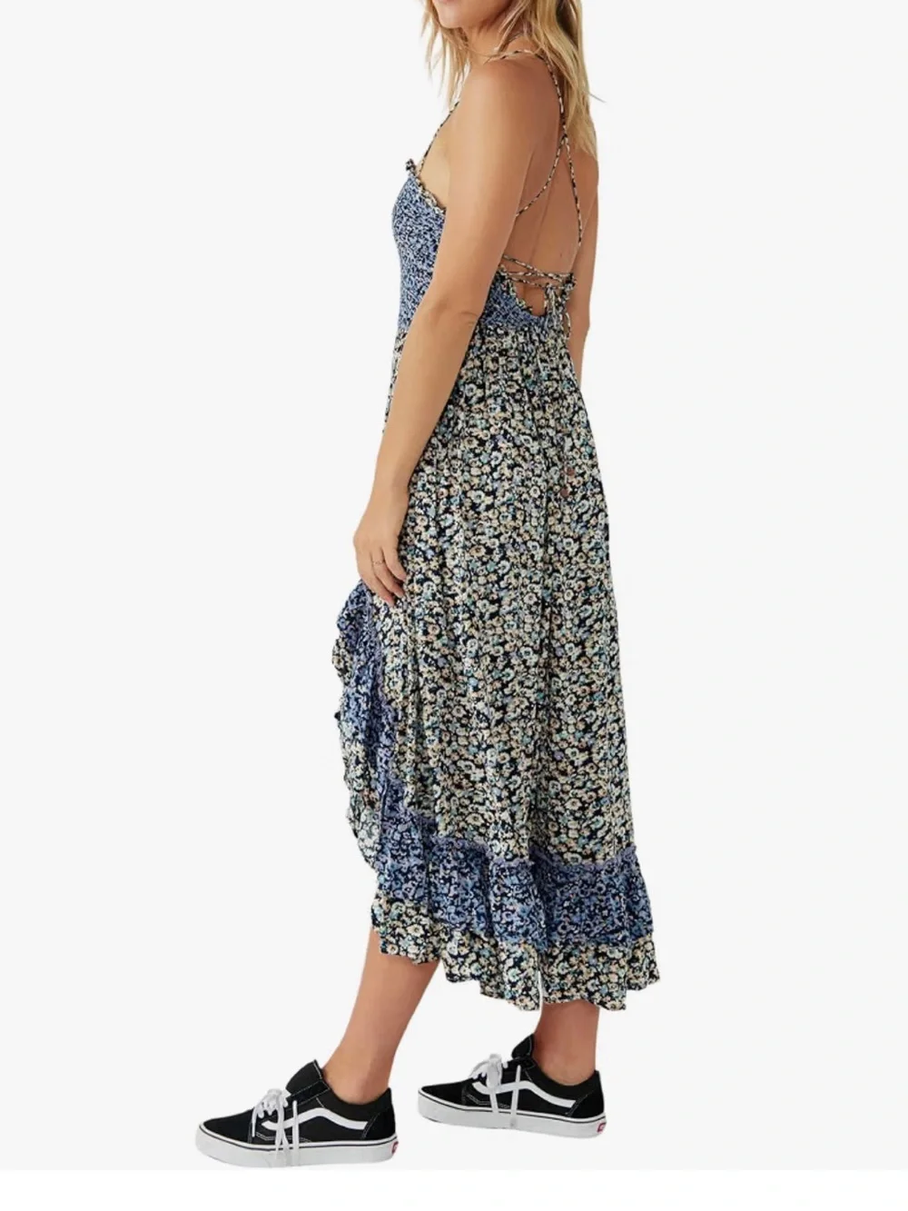 NWT Free People One I Love Floral Smocked Maxi Dress Denim, size Medium